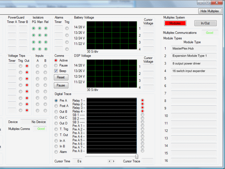 MultiPlex Display showing 'auto detected' expansion modules on the right